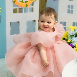 Puffy dress for girl, birthday baby girl dress, organza girl dress, 1st birthday girl gown, puffy sleeve dress