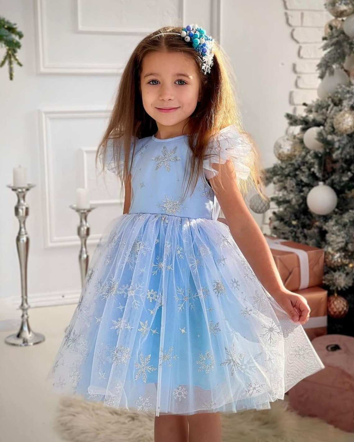 Blue Baby Girl Dress With Snowflakes Girl Birthday Dress Etsy
