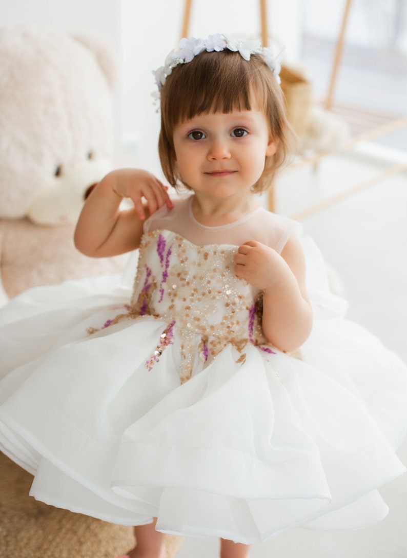 White Tutu Birthday Girl Dress Flower Girl Dress Organza Etsy