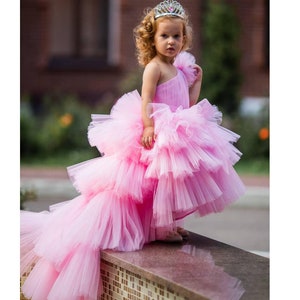 Pink Little Princess Dress, Gown for Little Girls, One Shoulder Tulle ...