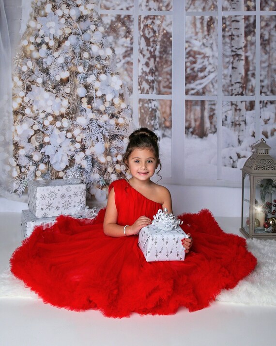 One Shoulder Red Girls Dress Asymmetrical Puffy Girl Dress - Etsy