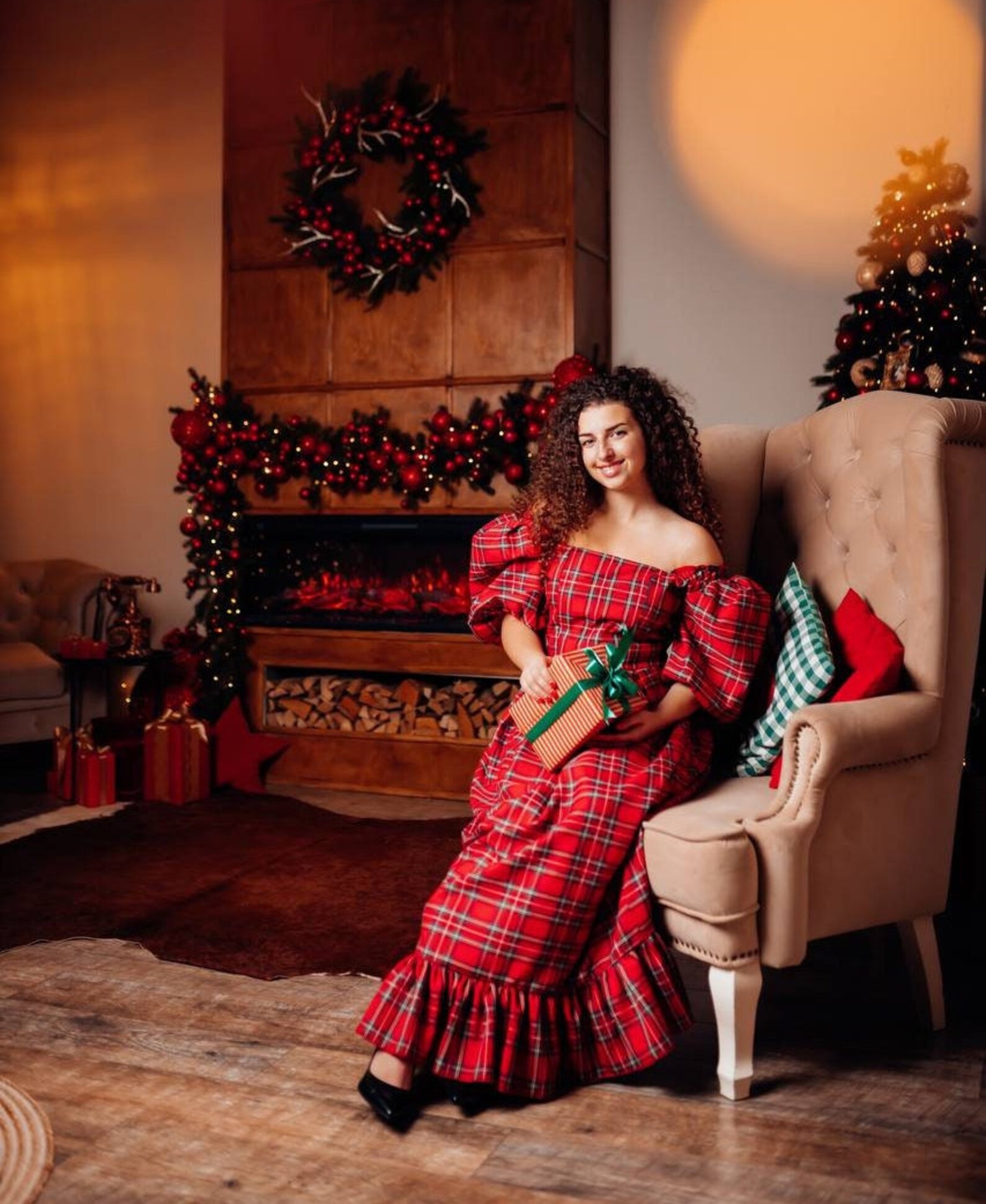 Red Plaid Christmas Dress Woman Maxi Dress Xmas Photoshoot Etsy