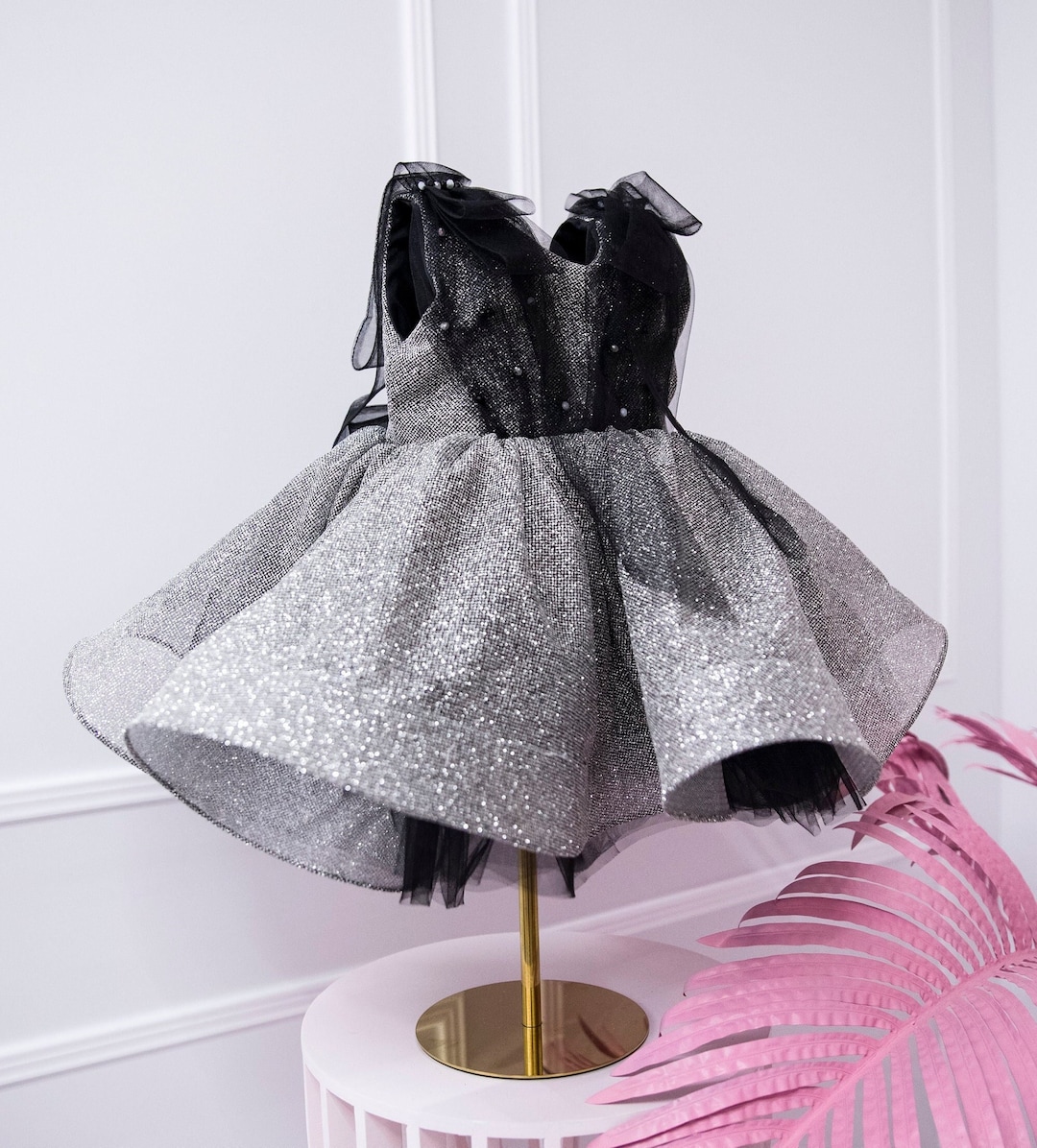 Silver Black Birthday Girl Dress, Grey Glitter Flower Girl Dress, Tutu Toddler Dress, Prom Gown, Smash Cake Photo, Special Occasion Outfit