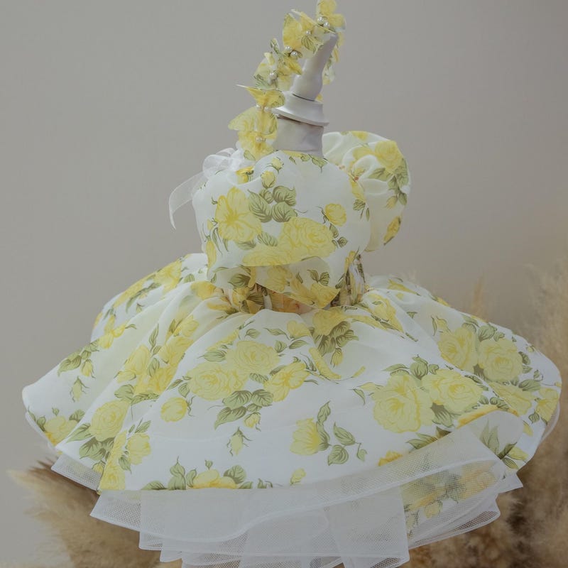 Baby Girl Party Dress with Bloomer – Pastel Yellow Floral main image 1