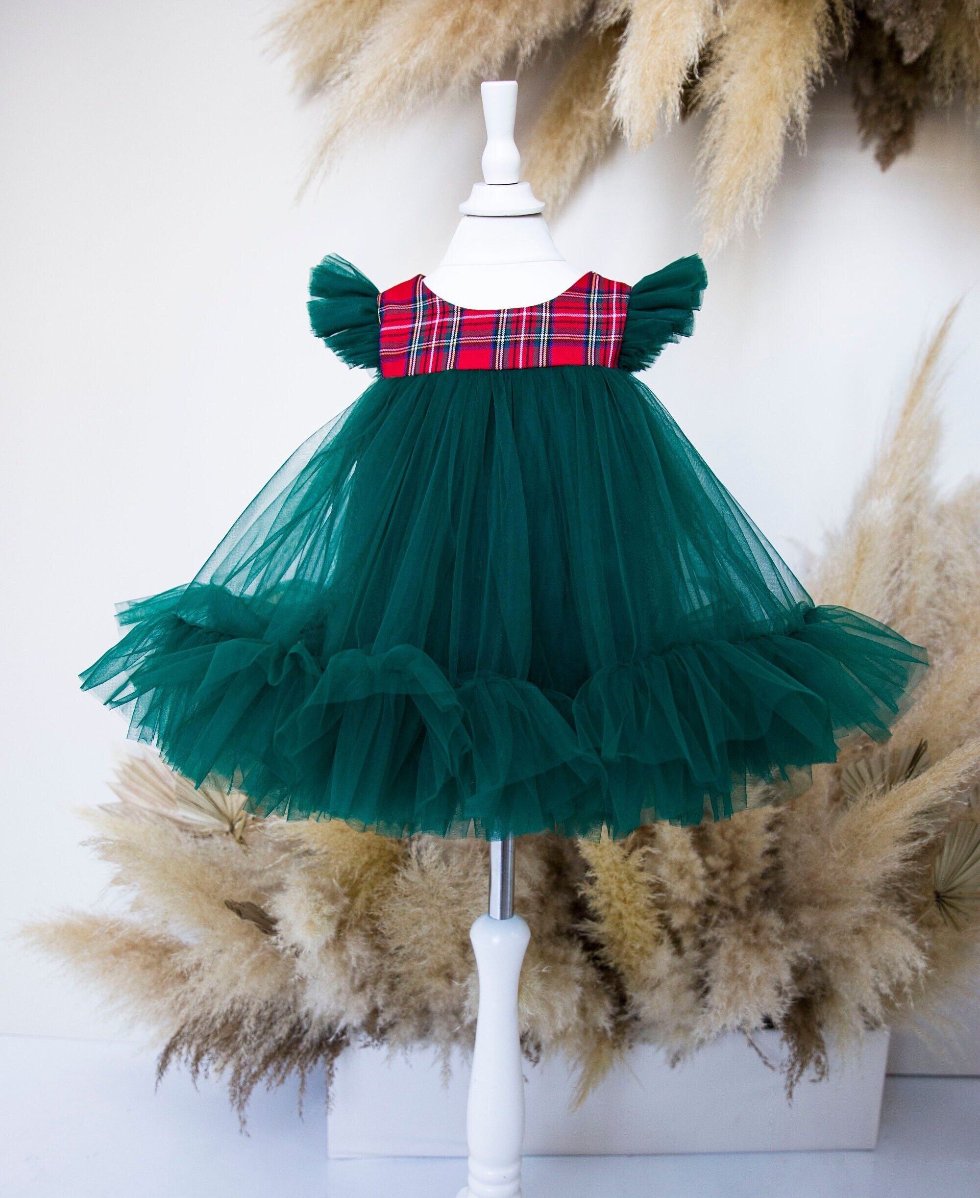 christmas dress for 18 month old Baby girl Christmas dress, first Christmas dress, size 9 12 18 months, fluffy green emerald dress for girls, cute Baby Christmas outfit
