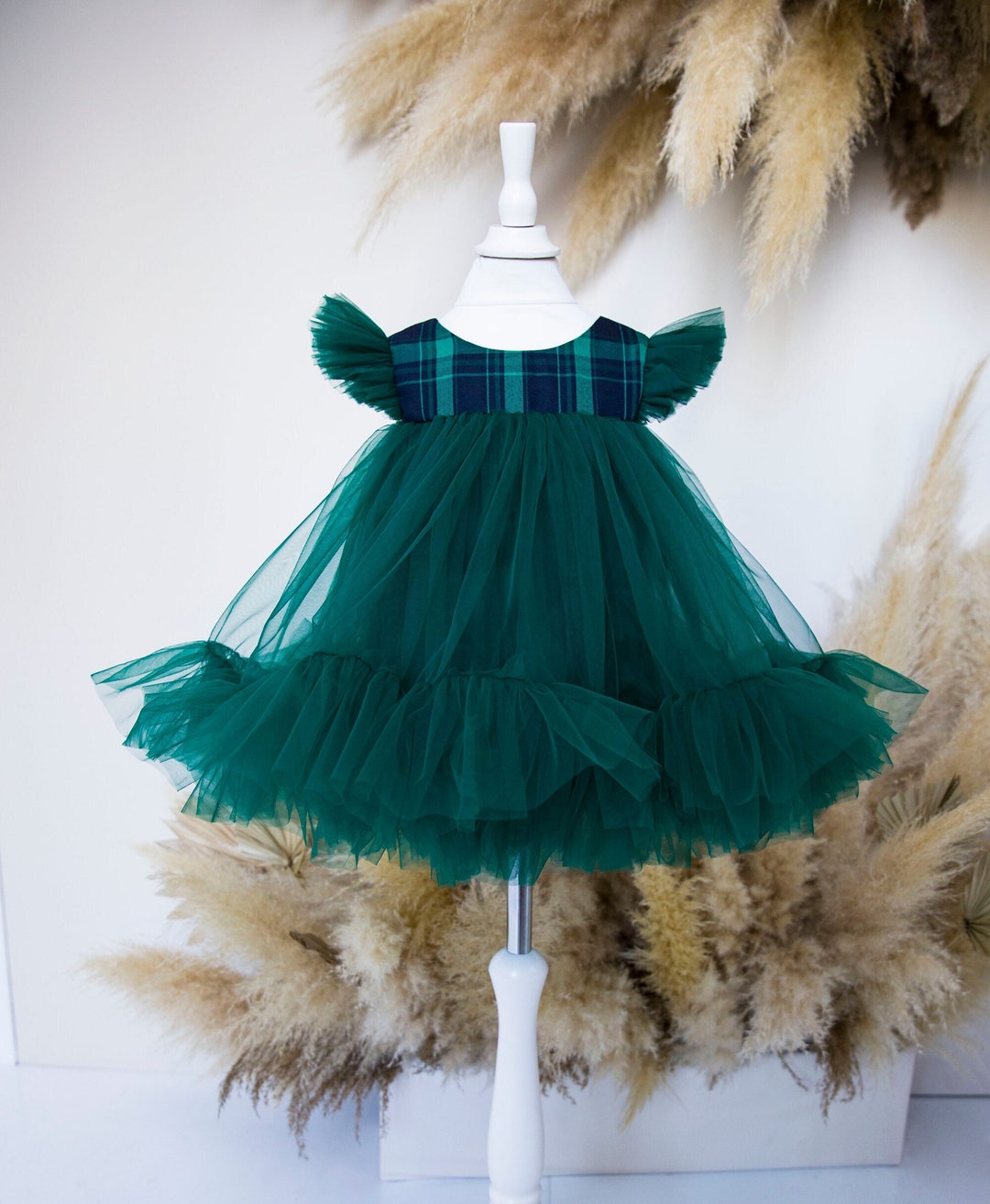 Xmas Emerald Green Dress, Christmas Baby Santa Photoshoot, Plaid Dress