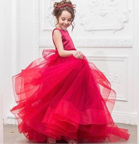 Red flower girl dress junior bridesmaid dress stunning red | Etsy