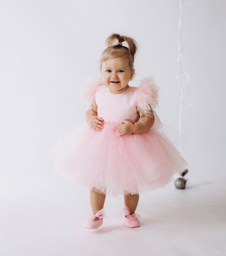Baby Girl First Birthday Dress Pink Flower Girl Dress Tutu Etsy