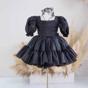 Czarna organza sukienka dla niemowląt na przyjęcie urodzinowe, formalne wydarzenie, specjalne okazje, bufiasta sukienka dla malucha, sukienka na bal Tutu, sukienka dla dziewczynki do tańca