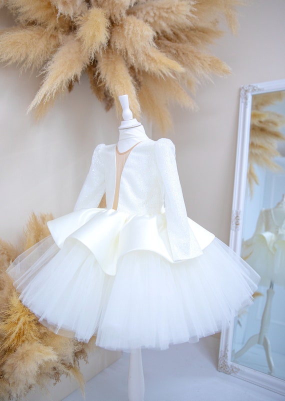 Buy Ivory White Birthday Baby Girl Dress, Flower Girl Dress, Sparkling Graduation  Dress, Wedding Kids Gown, Knee Dress, Special Occasion Outfit Online in  India - Etsy