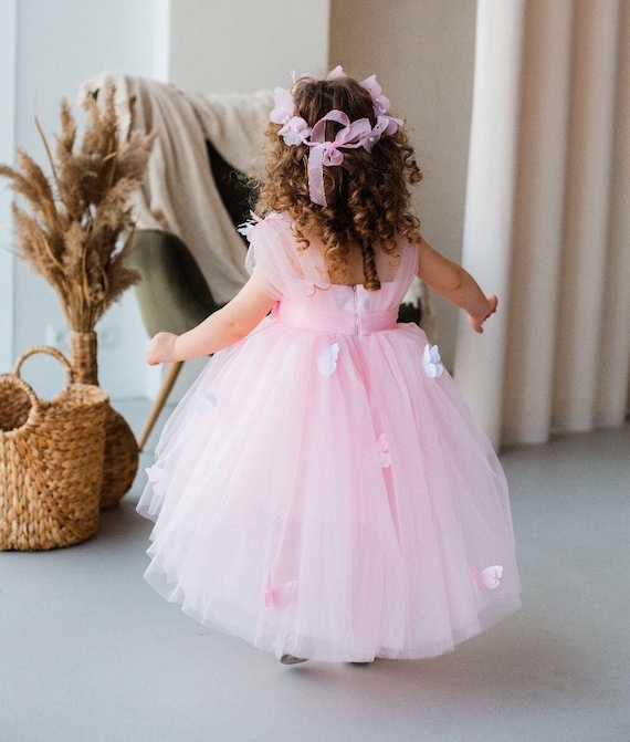 Pink Butterfly Birthday Baby Girl Dress Flower Girl Dress