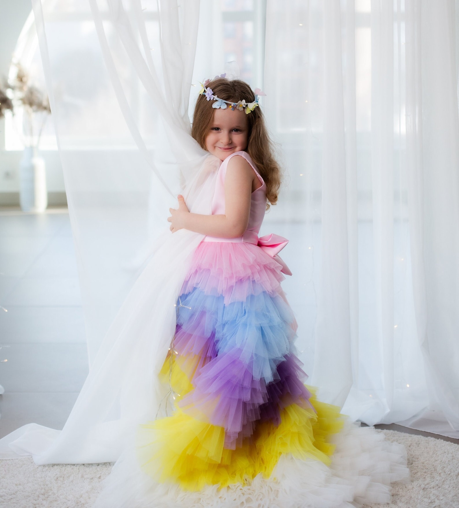 Terry Stuff Mid-Season Dress For Baby Girl In Unicorn Print Yellow Color main image 0