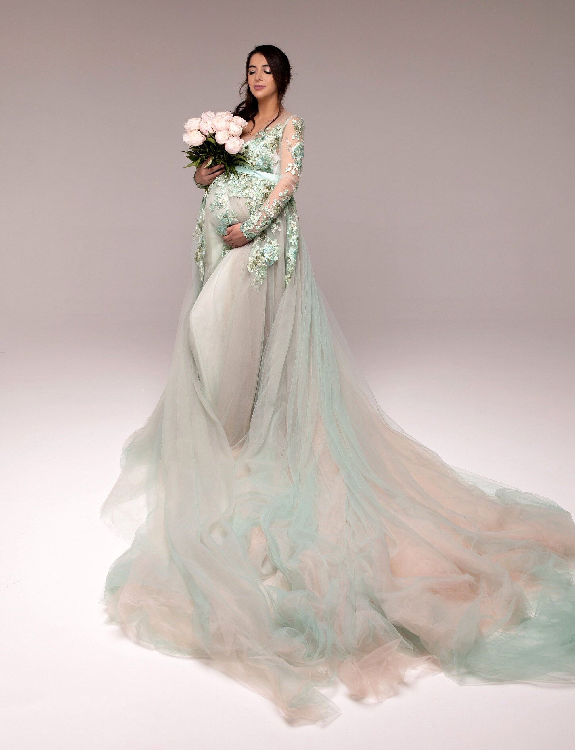 Green Pink Dress Maternity Infinity Photoshoot, Wedding Maternity Gown Long Train, Maxi Dress, Formal Event, Pregnancy Floral Lace Dress Green Pink Dress Maternity Infinity Photoshoot, Wedding Maternity Gown Long Train, Maxi Dress, Formal Event, Pregnancy Floral Lace Dress