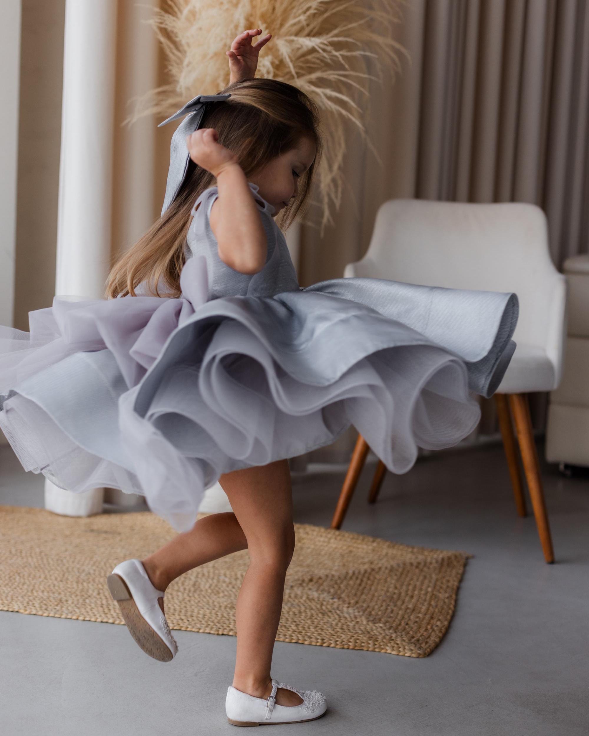 Birthday Toddler Dress, Formal Grey Girl Dress, Prom Graduation Girl Gown, Tutu Princess Cake Smash 70s Dress, Flower Girl Dress