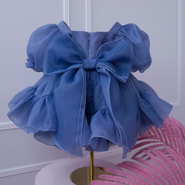 Blumenmädchen Kleid, Puffy Abendkleid, Festzug Organza Baby Kleid, Kleid für besondere Anlässe, Smash Cake Kleid, Marineblau