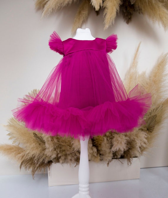 Berry First Birthday, Pink Tutu Dress, Prom Baby Gown, Flower Girl Dress, Toddler Puffy Infant Tulle Dress, Cake Smash, Festive Apparel