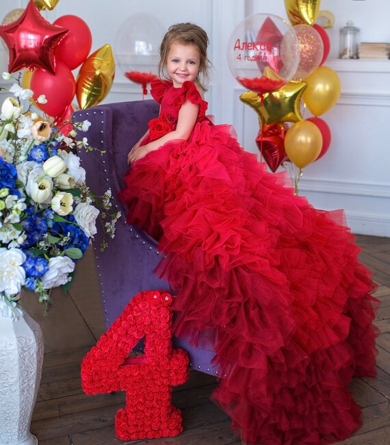 Red Birthday Party Low High Dress for Girls Gorgeous Gown - Etsy Singapore