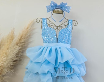 Vestido azul de cumpleaños para niña, vestido de fiesta con tutú para niña pequeña, vestido de graduación brillante, vestido de princesa para dama de honor, evento formal, organza, regreso a casa.