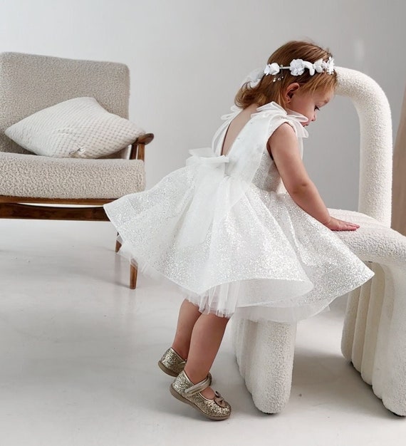 White Sparkling Flower Girl Dress, Birthday Girl Dress, Glitter Toddler Dress, Prom Gown, First Communion Dress, Special Occasion Dress White Sparkling Flower Girl Dress, Birthday Girl Dress, Glitter Toddler Dress, Prom Gown, First Communion Dress, Special Occasion Dress
