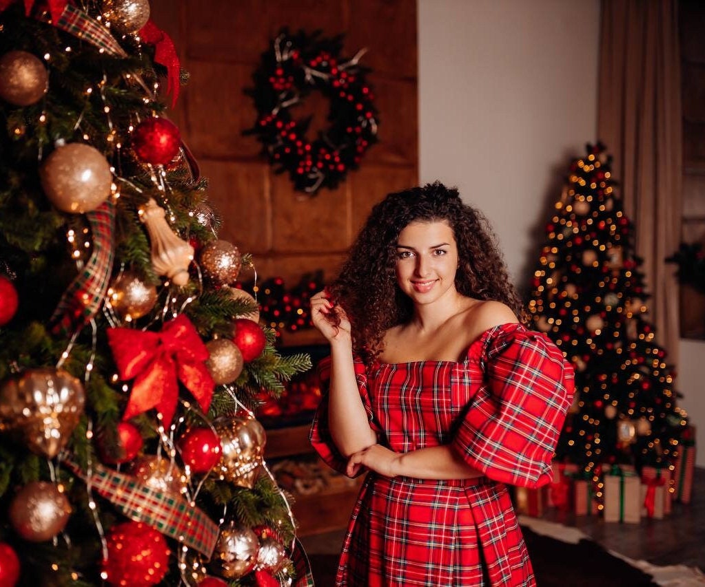 Red Plaid Christmas Dress Woman Maxi Dress Xmas Photoshoot Etsy