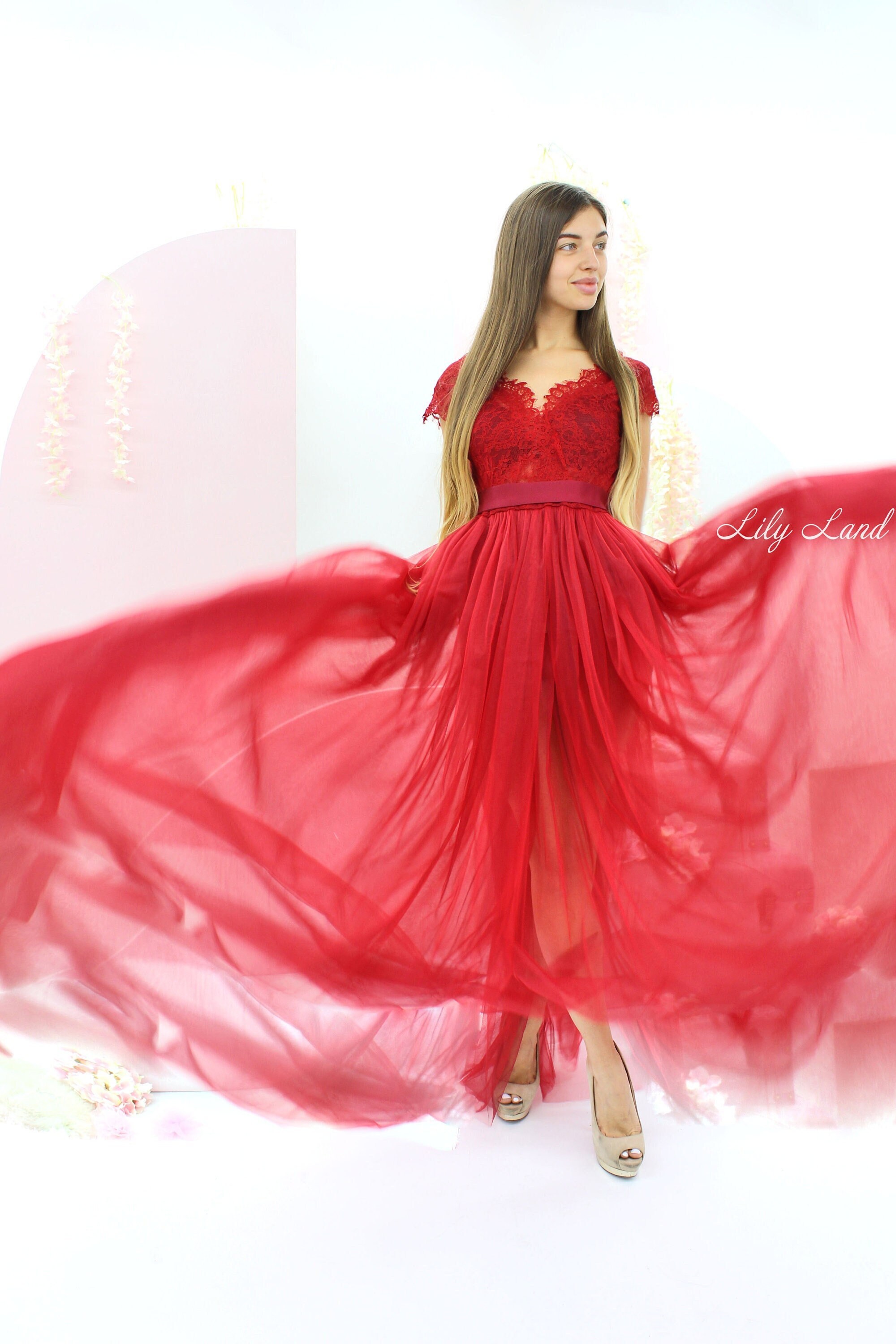 Red Lace Woman Dress Wedding Guest 