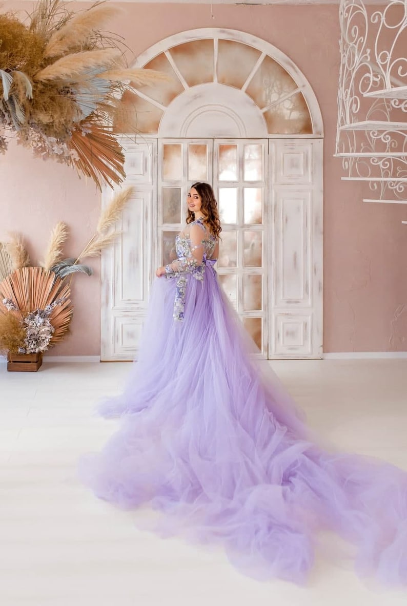 Baby shower dress photoshoot woman dress Handmade lace dress with sweep long train pregnancy woman photoshoot maternity photoshoot dress
