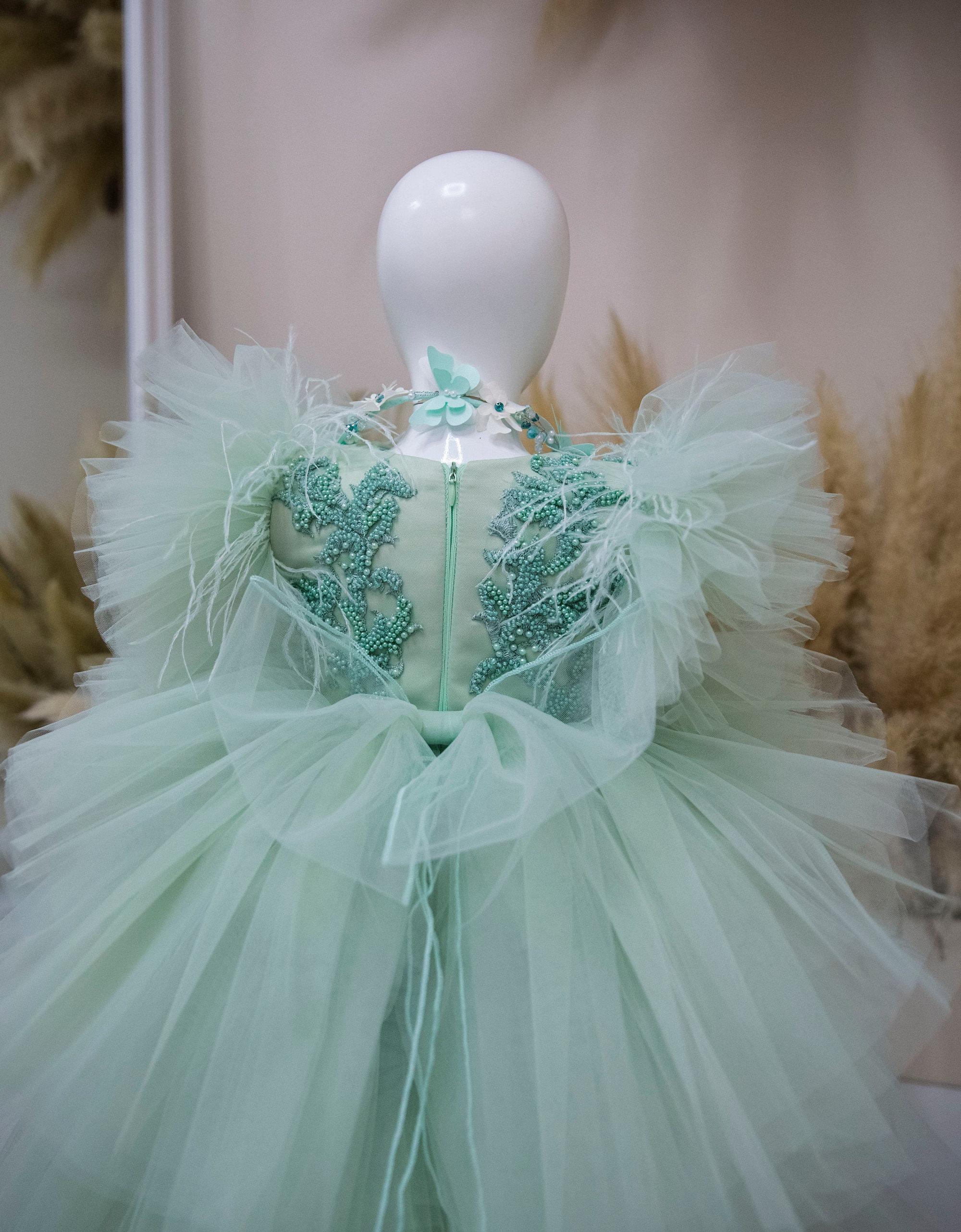 mint green birthday dress Toddler Dress, Flower Girl With Train, Beaded Lace, Hi Lo Layered Prom Ball Gown, Special Occasion Baby Girl Dress Please follow the page