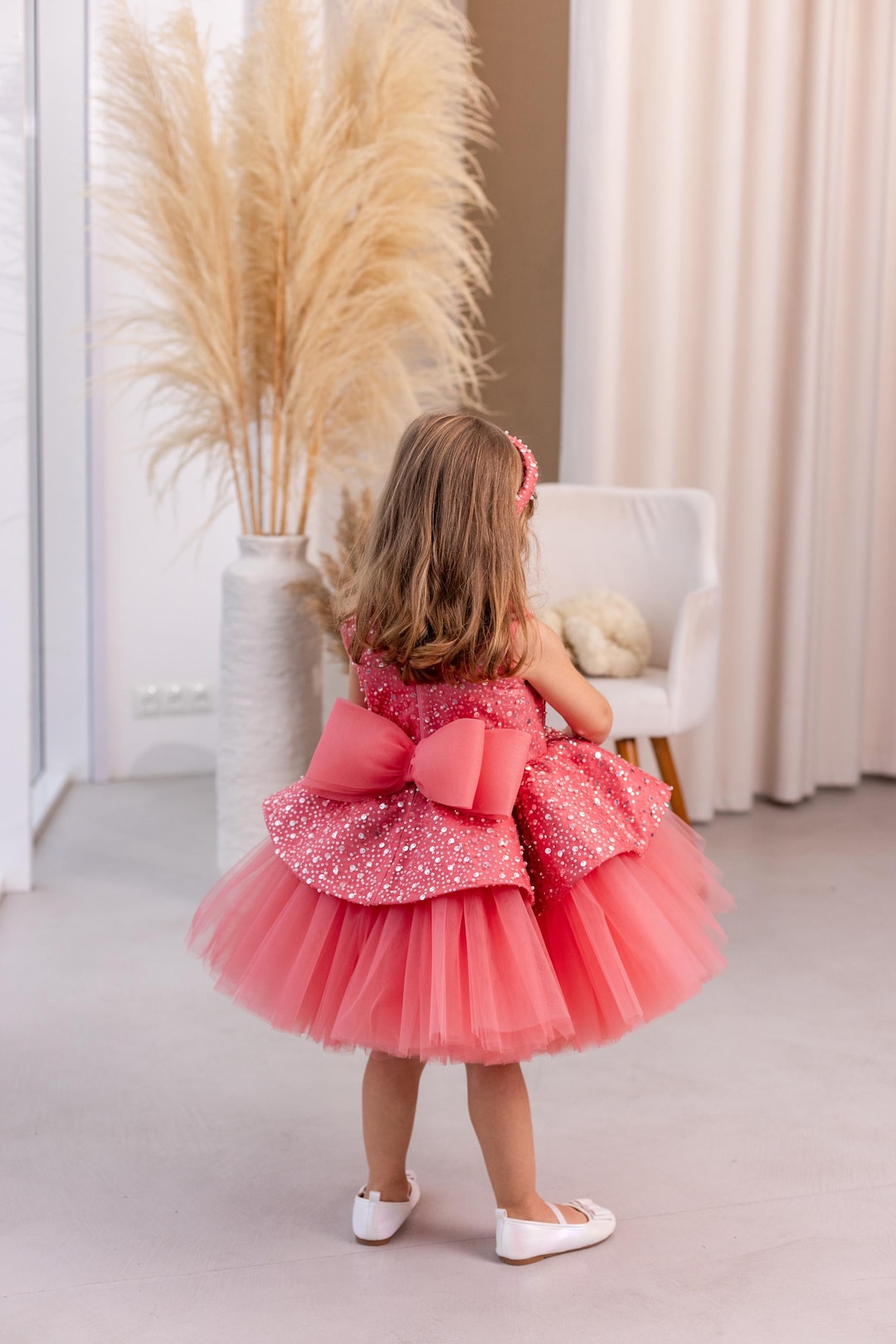 1st birthday dress nz Special Occasion Dress Pink Pearl Dress First Birthday Dress Toddler Party Dress main image 0
