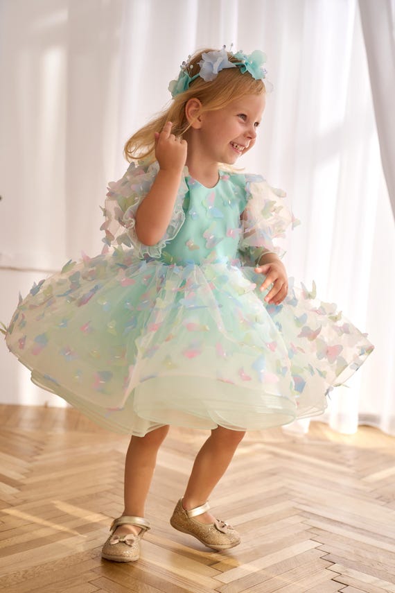 pastel birthday dress Butterflies Baby Dress, Flower Girl, Pageant Toddler Party Outfit, Prom Gown, Special Occasion Princess Fairytale Dress, Smash Cake Cape:With Cape