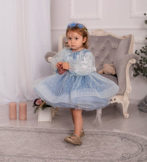 first birthday dress long sleeve Flower girl dress satin, Baby girl dress floor length, Girl birthday d –  Colibri Fashion Studio main image 1
