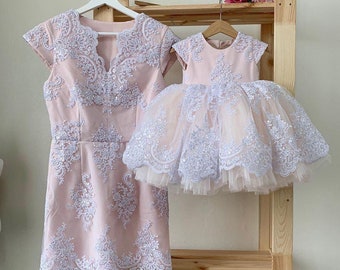 Belly balanced Children's day Lace Mommy and Me Dresses Matching Family Clothes Formal Same - Etsy