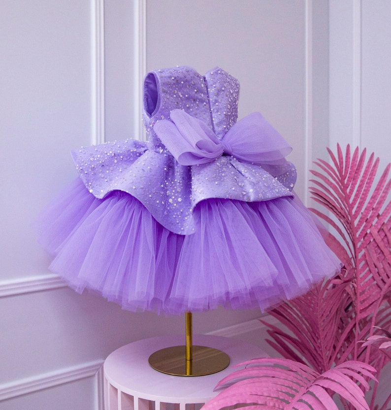 Lilac Birthday Girl Dress Sparkly Flower Girl Dress Peplum Etsy