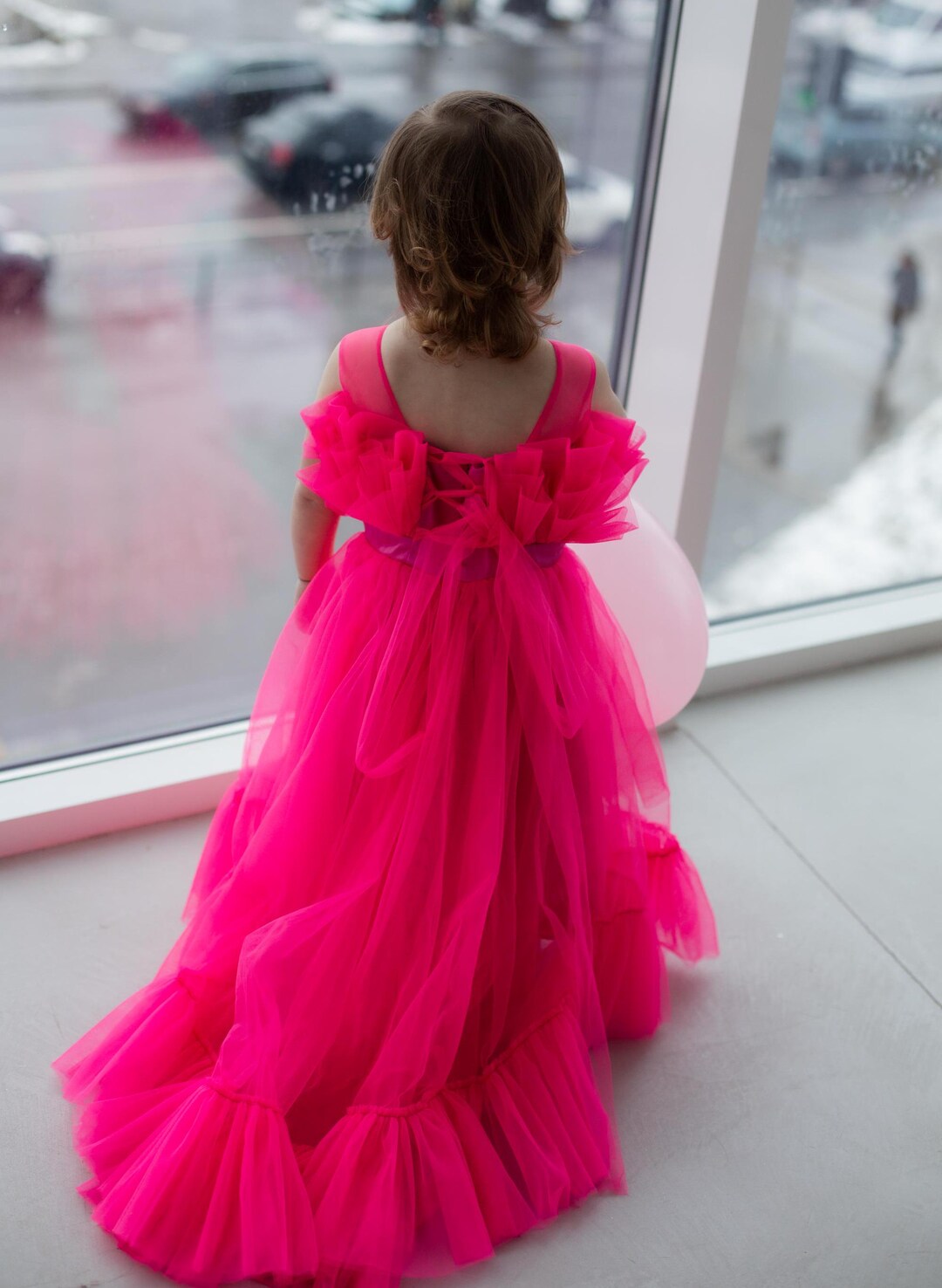 Robe rose fuchsia de fille d'anniversaire, robe de demoiselle d