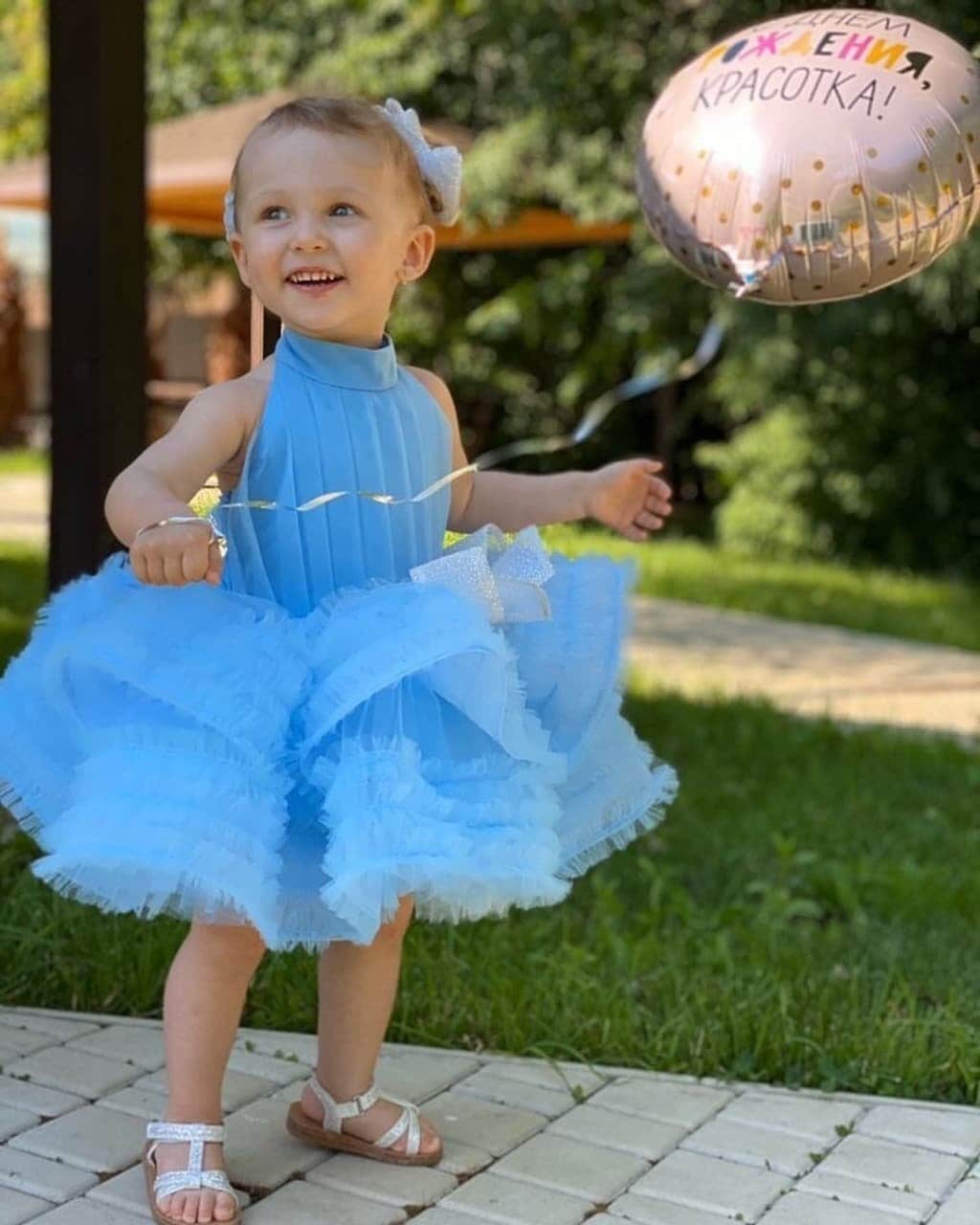 Tutu Blue Baby Girl Dress Birthday Girl Dress With Ruffles Etsy