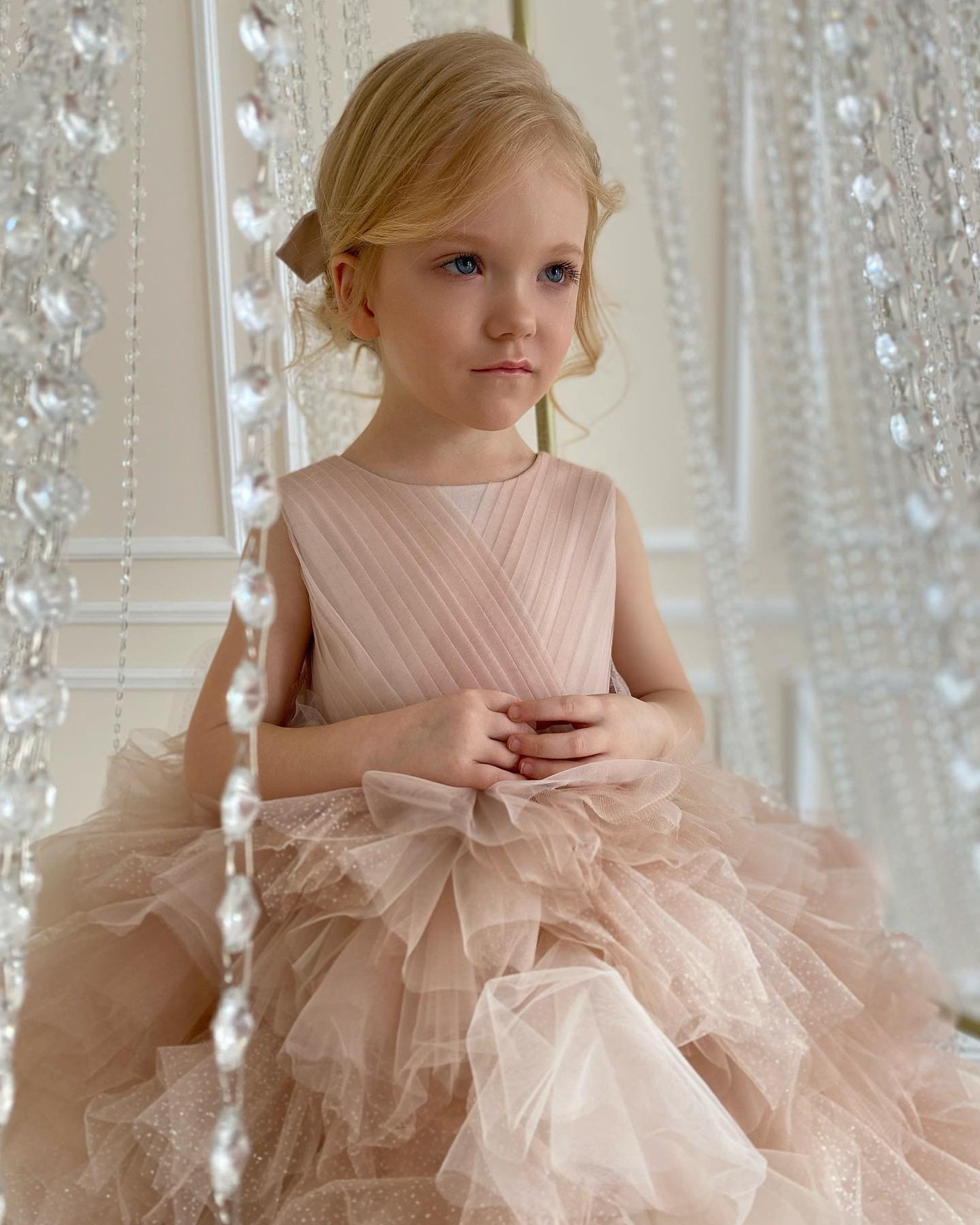 Maxi Flower Girl Dress Birthday Girl Dress Champagne Tulle Etsy