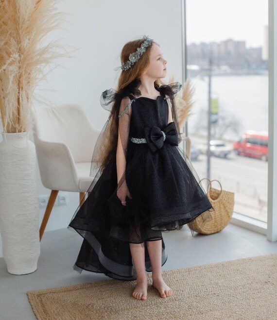 Zwarte glitter verjaardag meisje jurkje verjaardag meisje jurkje prom jurk Hi Lo formele gebeurtenis jurk met trein optocht peuter jurk Etsy Nederland