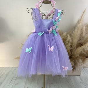 Butterfly Birthday Baby Girl Dress, READY TO SHIP, Lavender First Birthday Dress, Tutu Toddler Dress With Butterflies, 6-9, 12-18, High Low