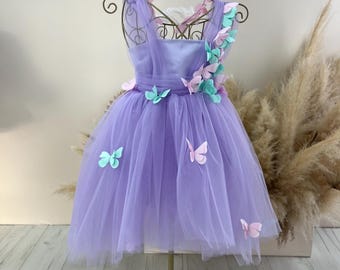 Butterfly Birthday Baby Girl Dress, READY TO SHIP, Lavender First Birthday Dress, Tutu Toddler Dress With Butterflies, 6-9, 12-18, High Low