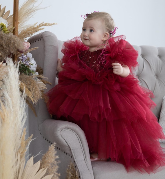 Flower Girl Dress With Train, Birthday Baby Girl Dress, High Low, First  Birthday Dress, Photoshoot Girl Dress, Burgundy Princess Dress - Etsy New  Zealand