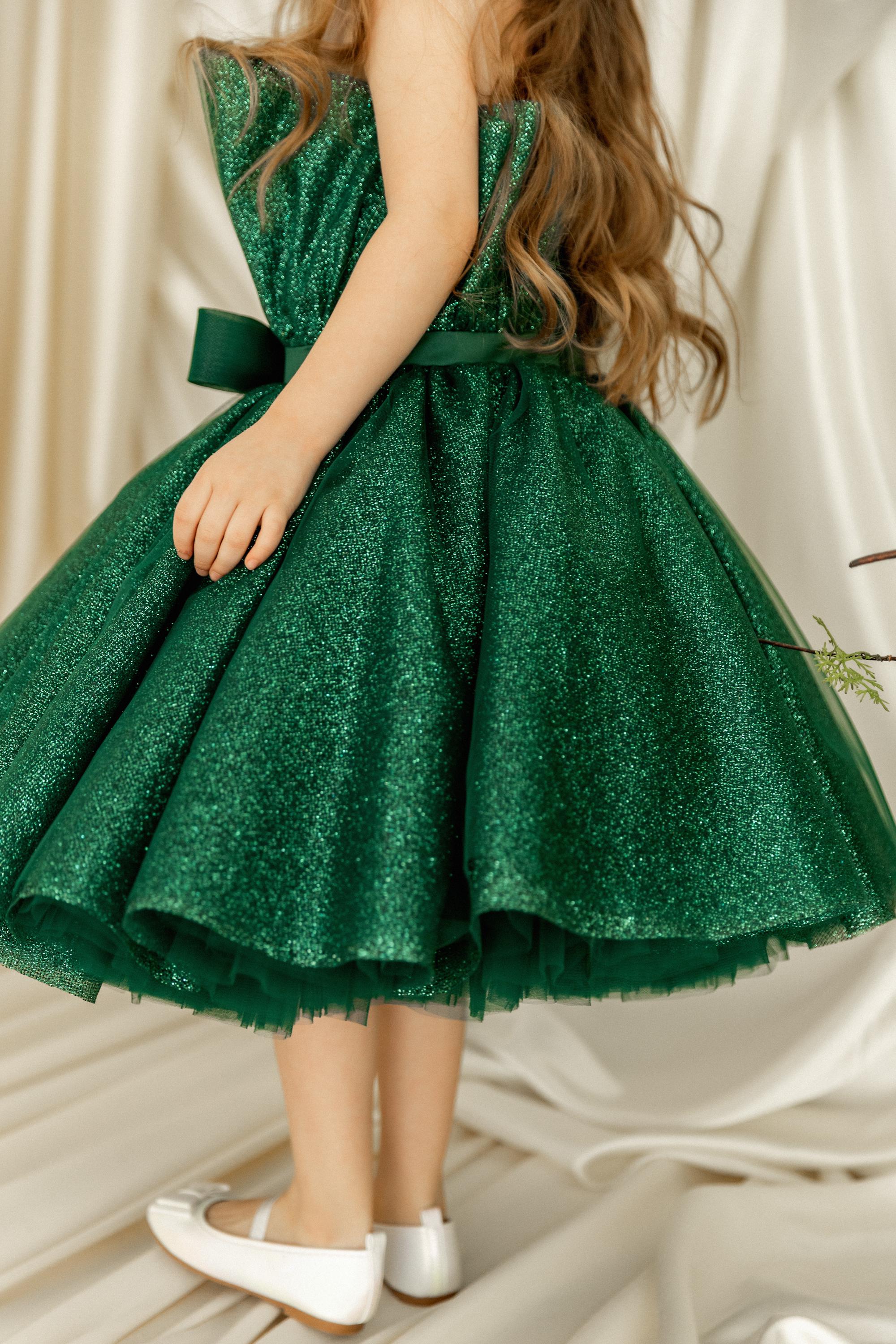 Emerald Green Wedding Guest, Girl Birthday Dress Graduation Sparkling Shimmering Corset Prom Smash Cake Outfit Photoshoot Formal Event