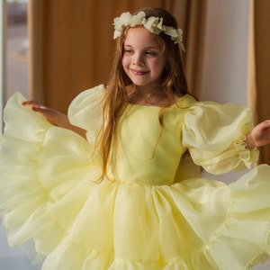 Yellow Birthday Girl Dress, Flower Girl Dress, Tutu Puffy Baby Dress, Christening Dress, Special Occasion Dress, Short Puffy Dress image 6