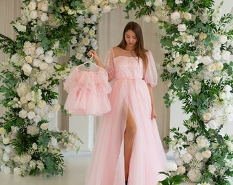 Pink Mother & Daughter Gown, Sparkling Matching Dresses Pink Mother & Daughter Gown, Sparkling Matching Dresses