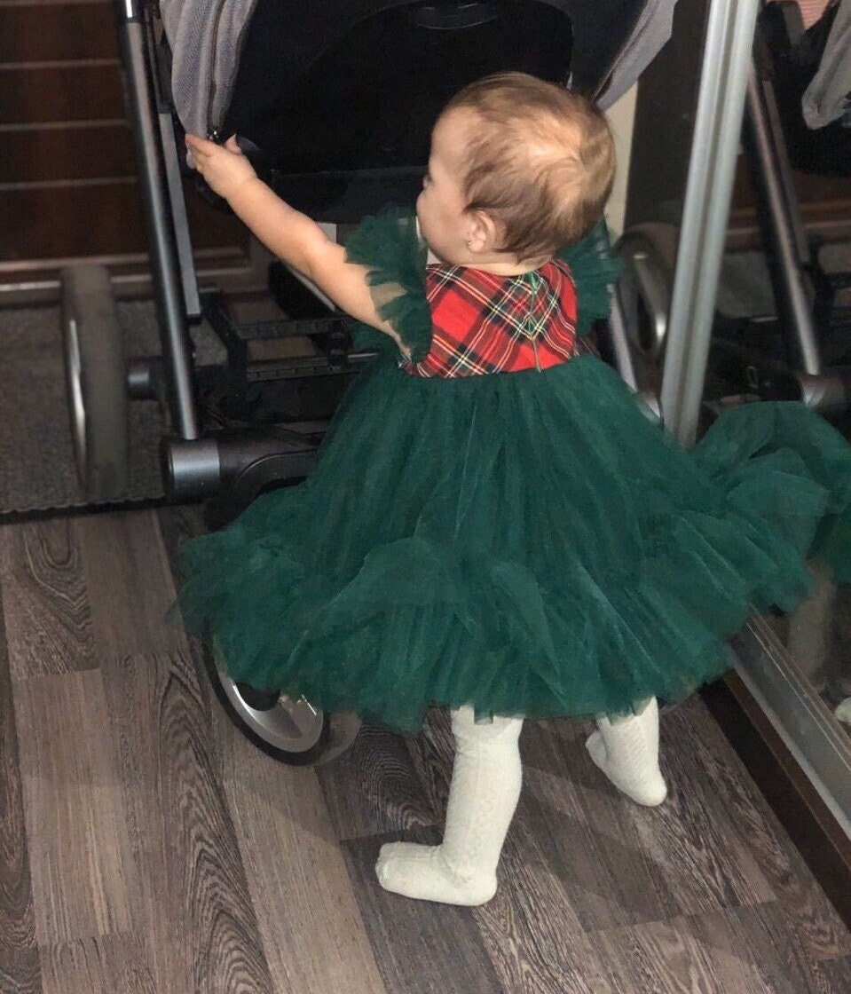 Baby girl Christmas dress, first Christmas dress, size 9 12 18 months, fluffy green emerald dress for girls, cute Baby Christmas outfit