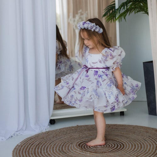 purple and white floral dress Lilac Purple Floral Cute Cotton Mini Summer Dress Lilac Floral / Large