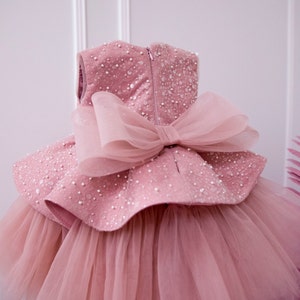 19114 Dusty Rose Belted Sequined Lace Dress