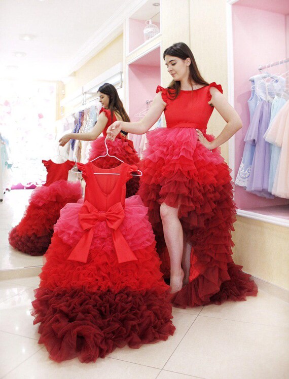 Madre hija vestidos rojos a juego mamá y yo outfits elegantes | Etsy México