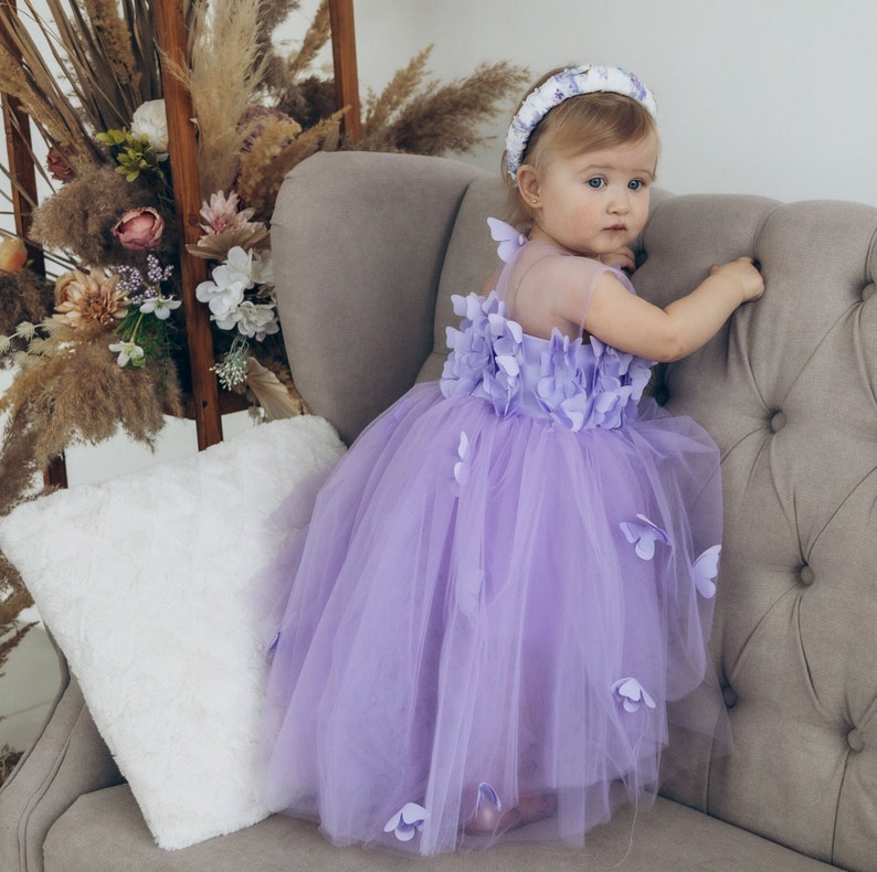 Lavender Butterfly Flower Princess Party Dress for Girls
