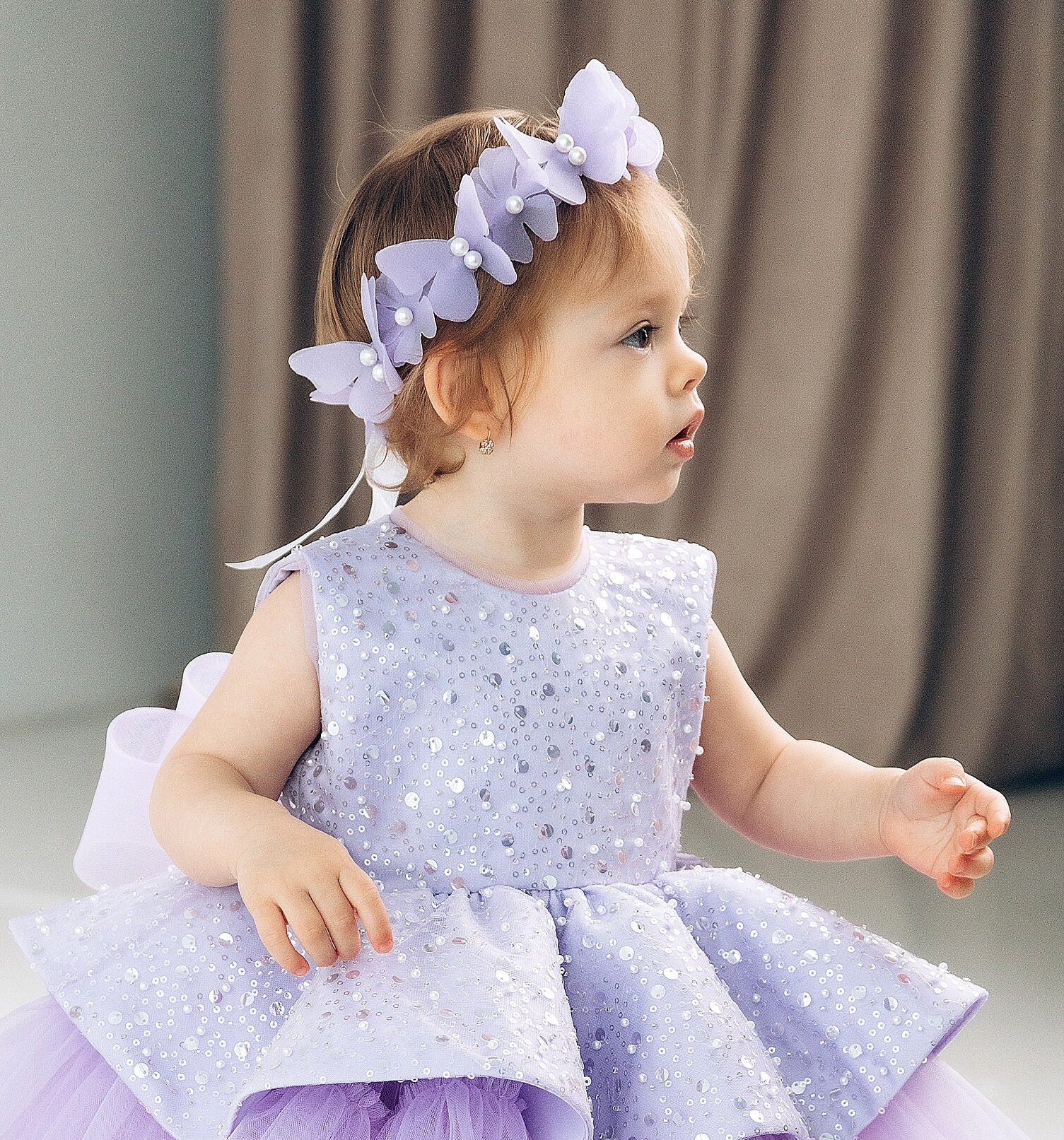 IDOPIP Flower Girl Sequins Bowknot Butterfly Tutu Dress For Kids Baby Christening Baptism Communion Birthday Party Dress Toddler Princess Pageant Wedding Gown With Headwear Pink Butterfly 3-4 Years