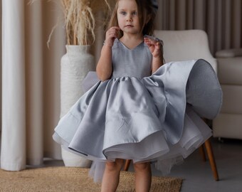 Birthday Toddler Dress, Formal Grey Girl Dress, Prom