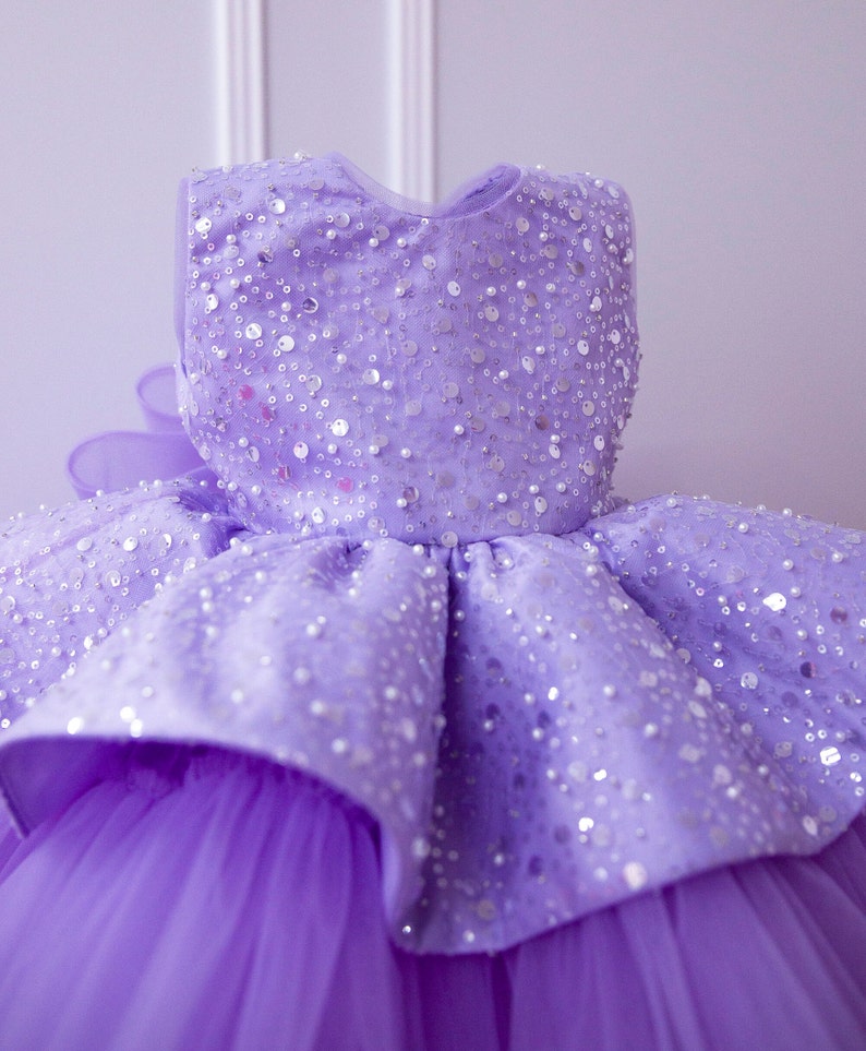 Lilac Birthday Girl Dress Sparkly Flower Girl Dress Peplum Etsy
